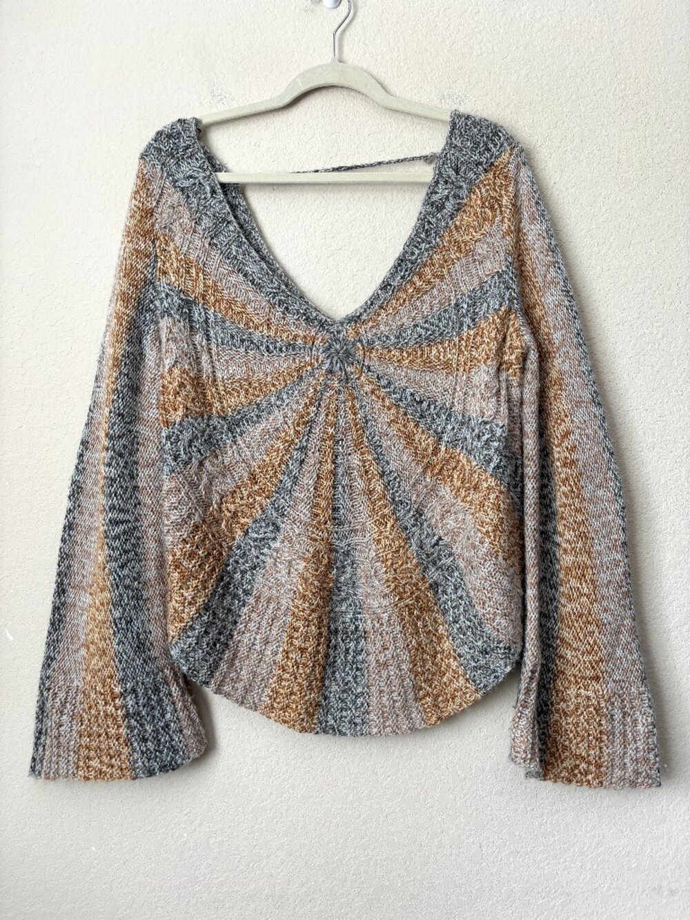 Free People Boho Cozy Wool Blend Pinwheel Sunburst Sweater in Butterscotch